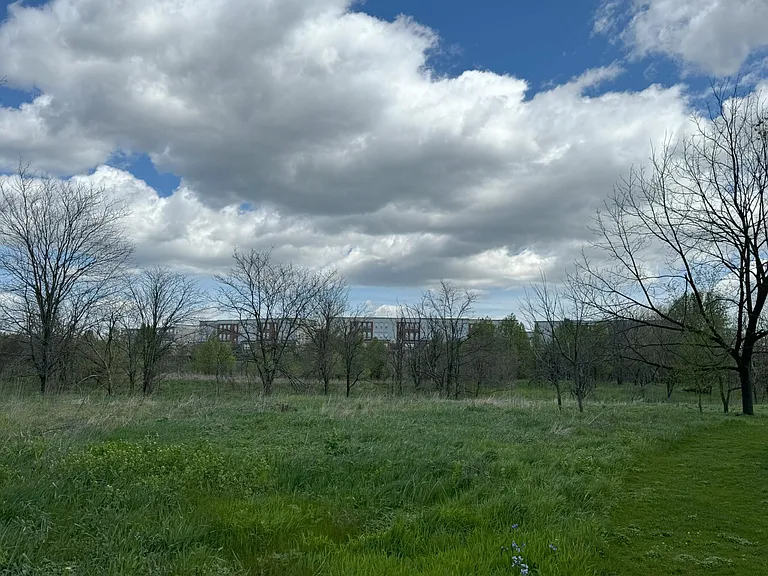 View of the building from the trail