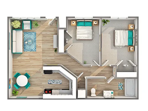 Floor plan 2 BR x 1 BA - Barberry