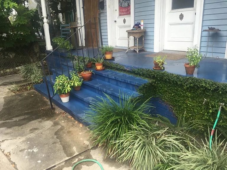front porch with water access