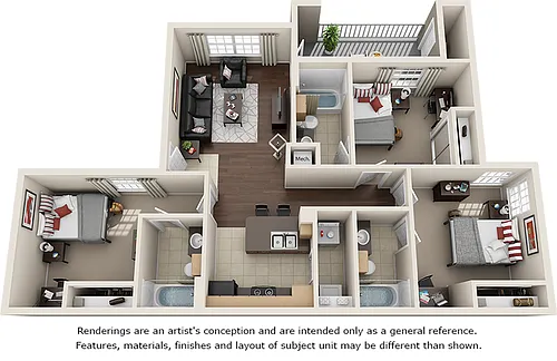 Floor plan 3/3 Large with Wood-Style Floors