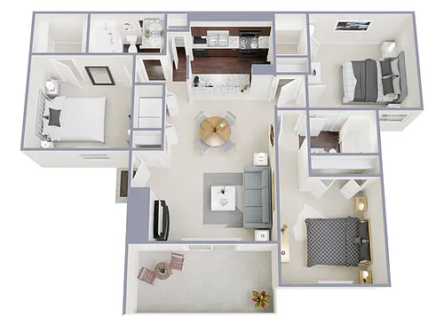Floor plan 3 Bed, 2 Bath (140% Income Restricted)