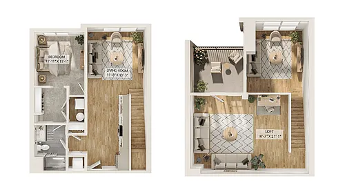 Floor plan 1 Bed/1 Bath Loft-A3L
