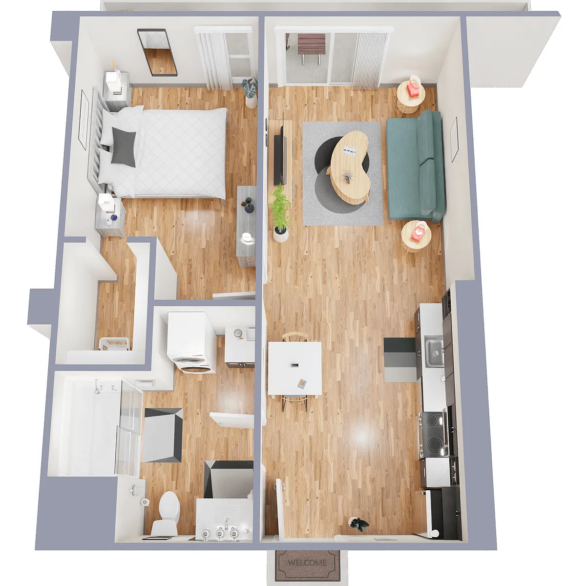 Floor plan 1 Bed 1 Bath C