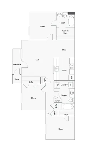 Floor plan 3 Bed 2 Bath