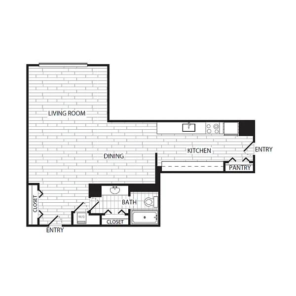 Floor plan Studio, 1 Bath 697 SF E4G