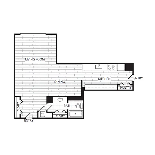Floor plan Studio, 1 Bath 697 SF E4G