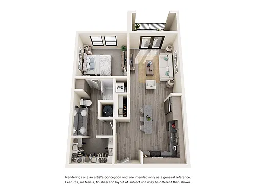 Floor plan One Bed - 732 sq ft - 60 Percent