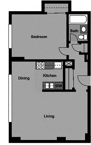 Floor plan 1 Bed | 1 Bath - A1B