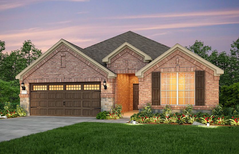 The Mckinney, a one-story home with 2-car garage, shown with Home Exterior B