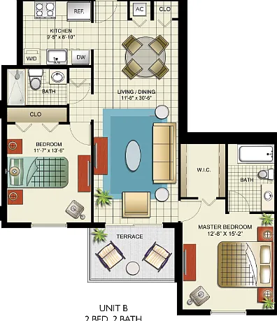 Versailles, Model B | 2 Bedrooms, 2 Bath Versailles, Model B | 2 Bedrooms, 2 Bath
