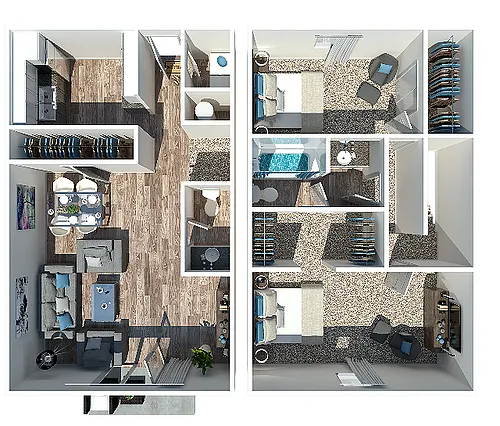 Floor plan Two Bedroom | One + 1/2 Bathroom Townhome