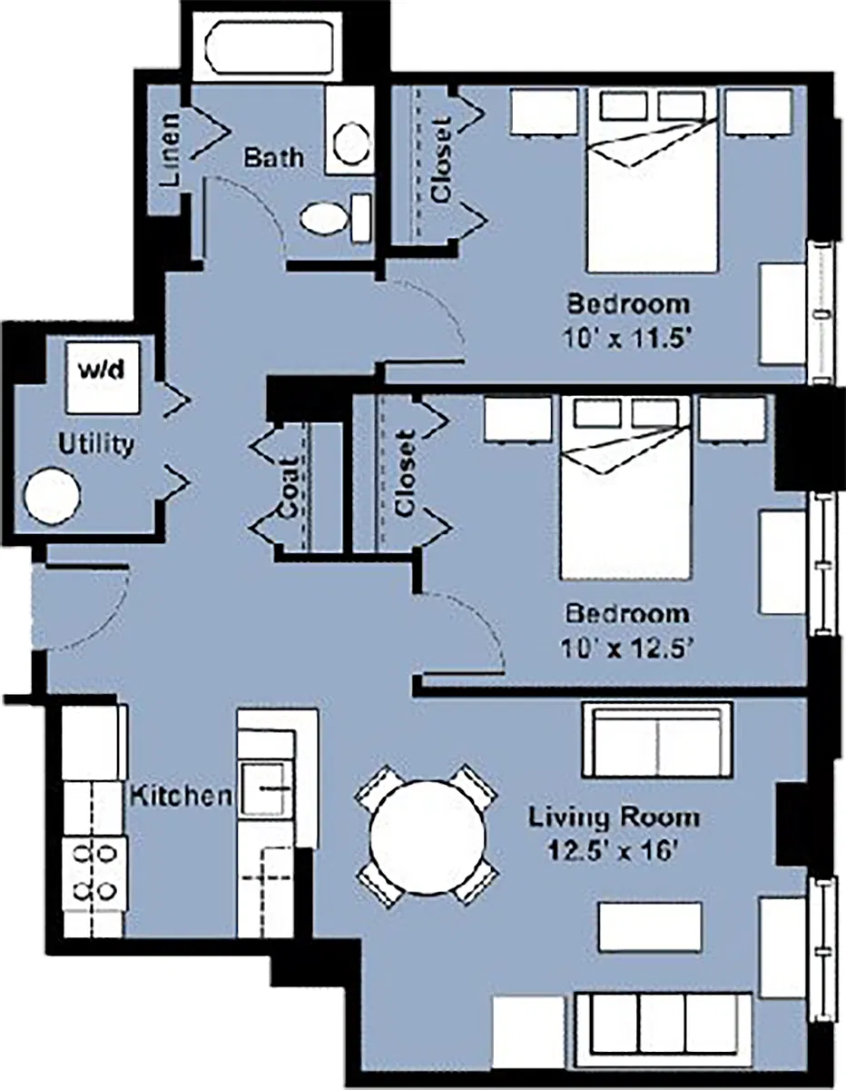 Floor plan 2 Bedroom 1 Bath