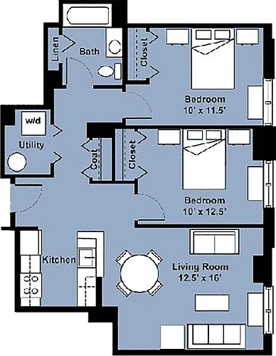 Floor plan 2 Bedroom 1 Bath