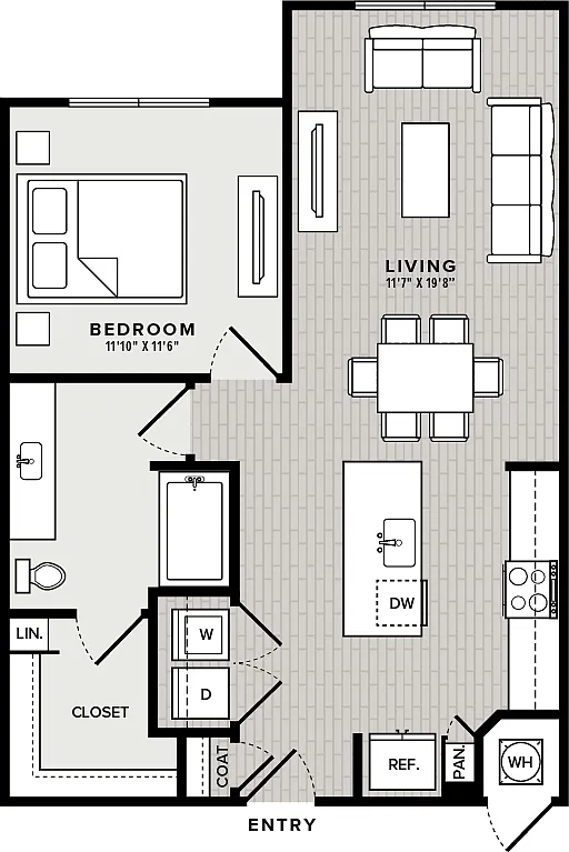 Floor plan 1 Bed, 1 Bath