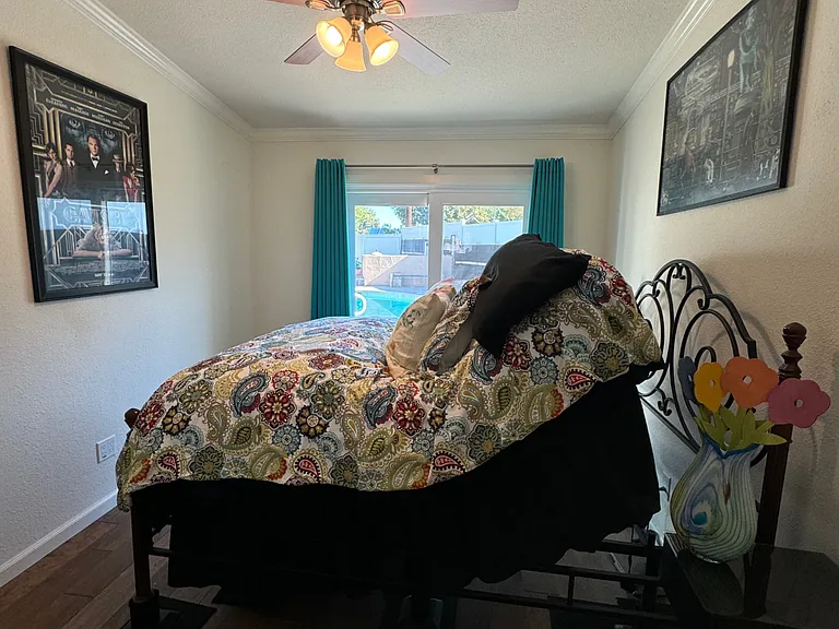 This is the New York Room. Named for its New York themed artwork. 140 Sq. Ft. room. 
This is what the bed looks like when the head and foot supports of the adjustable bed frame are fully deployed.