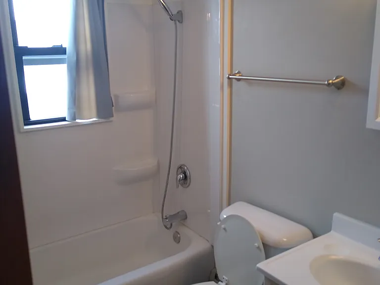 It's a full size bathroom with a linen closet just outside.
