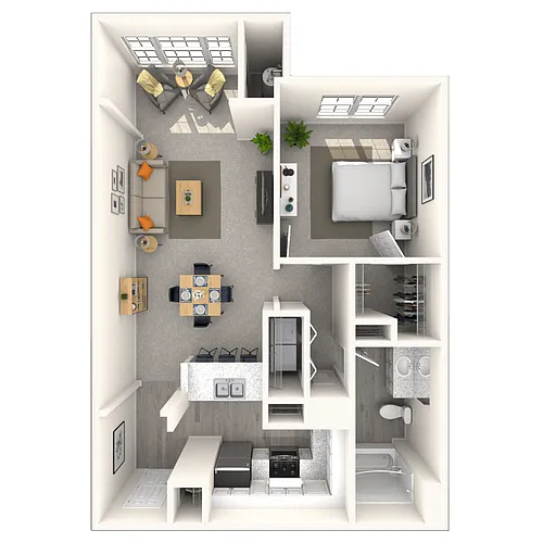 Floor plan Traditional 1x1 782-857 SF