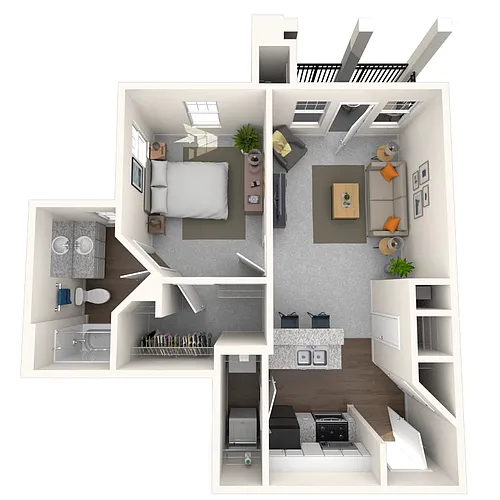 Floor plan Traditional 1x1 591-713 SF