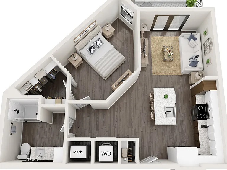 737 SF 1-Bed / 1-Bath apartment. 737 SF 1-Bed / 1-Bath apartment.