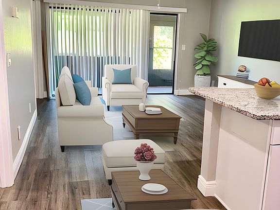 Open concept living room & kitchen.