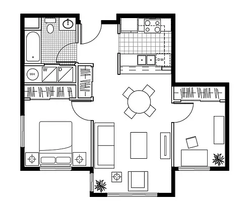 Floor plan 1 Bedroom 1 Bath Apartment with Den