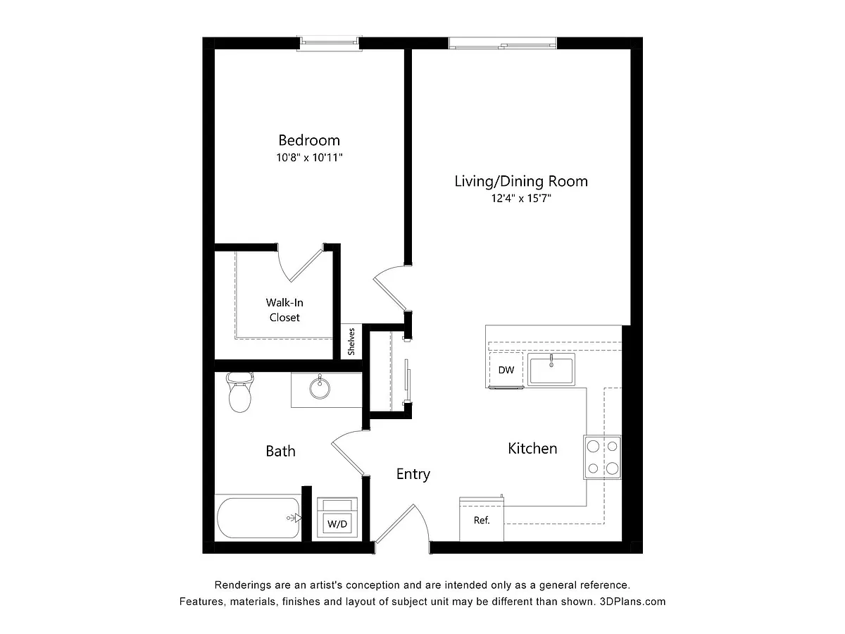 Floor plan 1 Bed 1 Bath D1