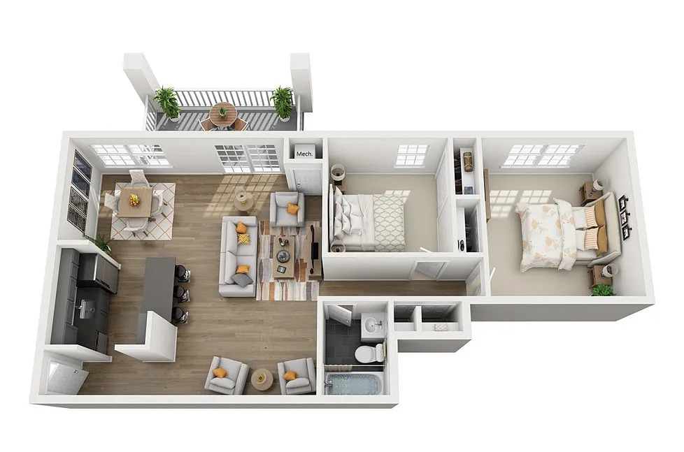 Floor plan 2 Bed 1 Bath | Upgraded