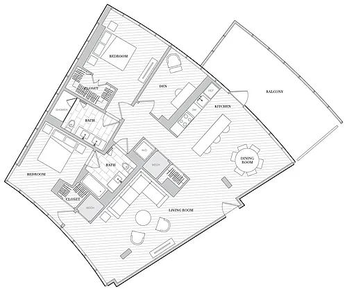 Floor plan 2 Bed 2 Bath Den B2DC