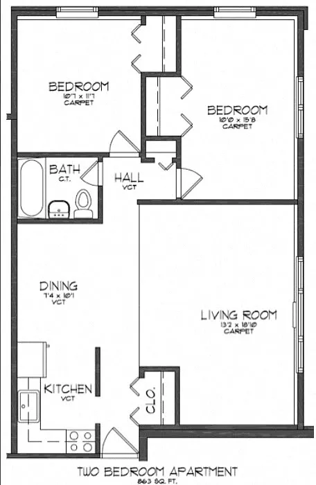 Floor plan 2 Bedroom | 1 Bath