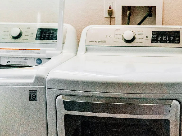 Full size energy efficient washing machine and dryer.