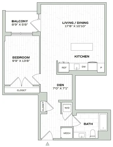 Floor plan 1 Bed/1 Bath Den - Alula - B03