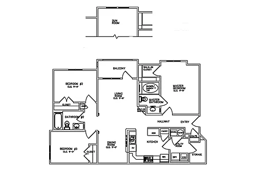 Floor plan 3 Bedroom 2 Bath