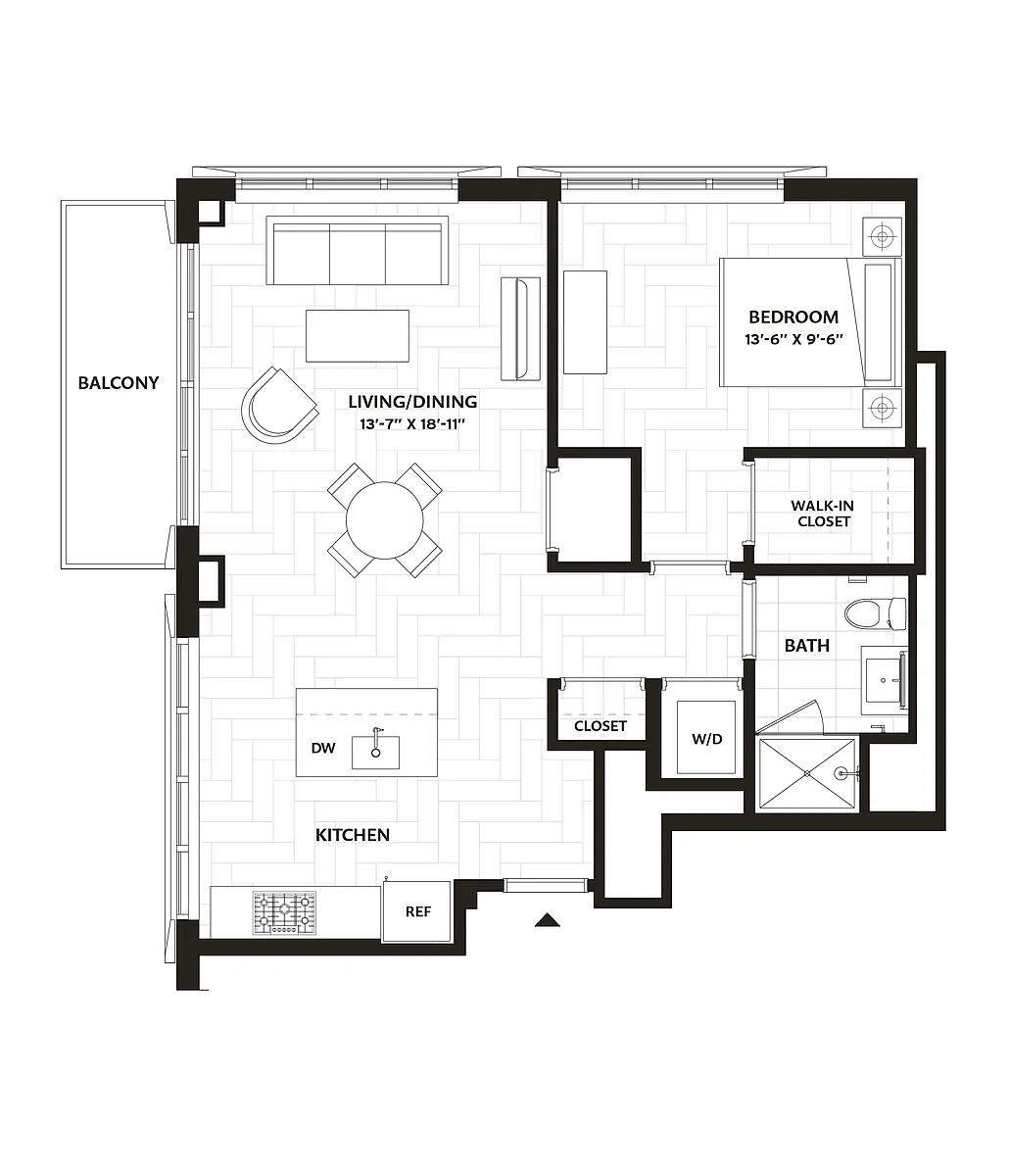 Floor plan 1 Bed/1 Bath-A18