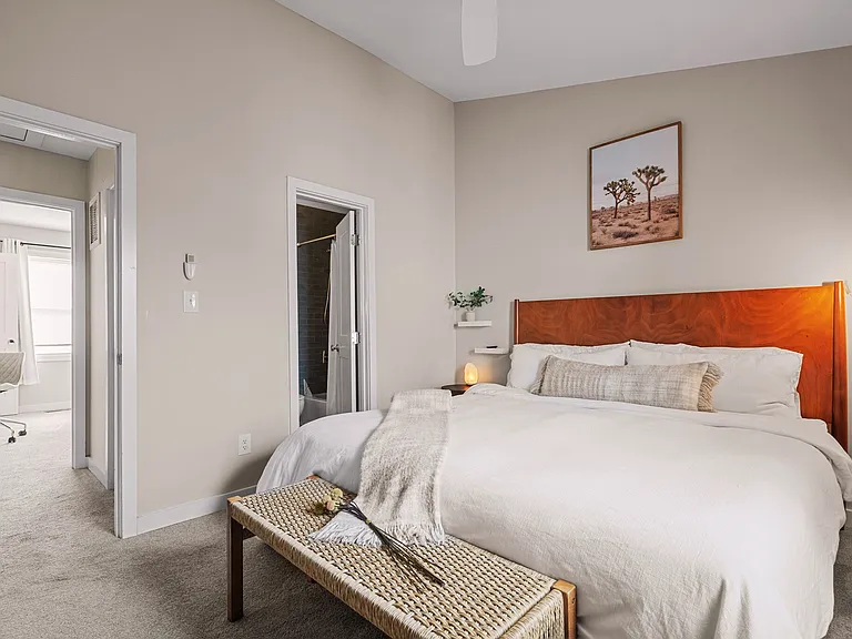Vaulted ceilings upstairs bring in lots of natural light. Blackout curtains provide the nighttime bliss when needed.