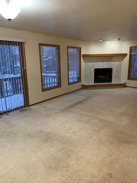Living room with wood fireplace