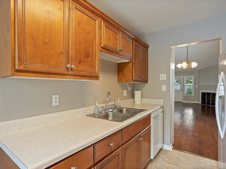 kitchen looking out to the living room area