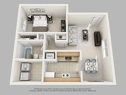 1-Bedroom, 1-bathroom floorplan