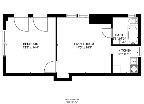 Floor plan 1 Bedroom 1 Bathroom
