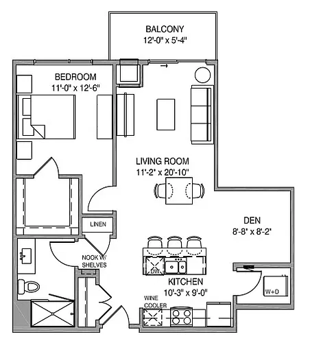 Floor plan One-Bed/Den