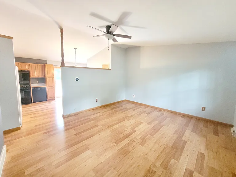 Living room into dining area/kitchen