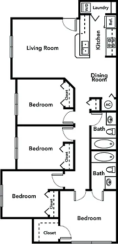 Floor plan Four Bedroom Two Bath 50% (Phase I)