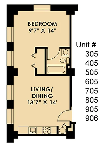 Floor plan Barringer: 1 Bedroom