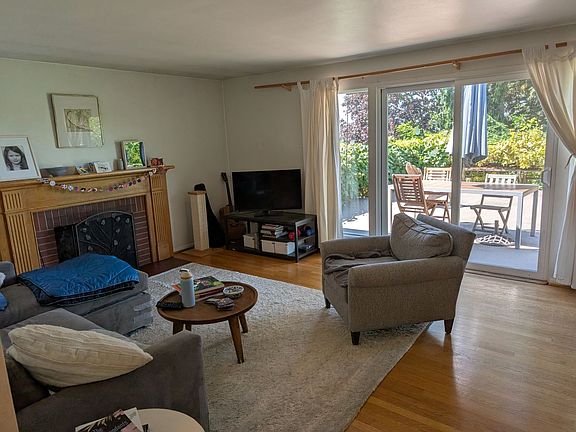 Living room faces west, shaded in the evening.