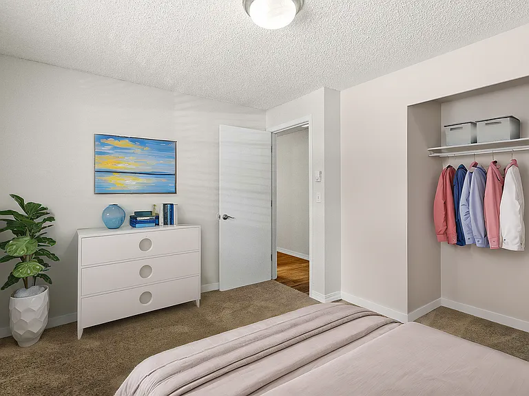 Experience tranquility in this beautifully designed bedroom, blending modern aesthetics with cozy comfort.