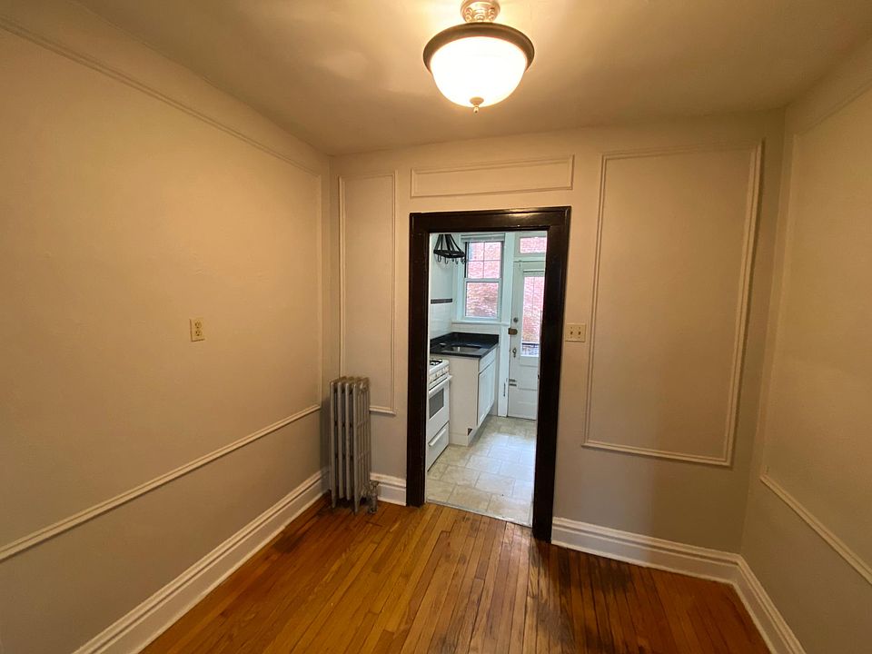 View through dining room / office to brand spanking new kitchen