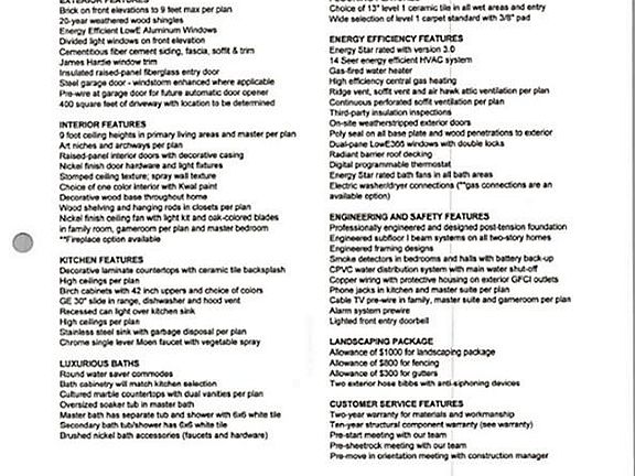 FEATURES LIST - NOBLE CREST