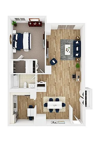 Floor plan Pollock - One Bedroom, One Bath (West)