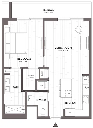 Floor plan 1 Bed-1.5 Bath-B2.2