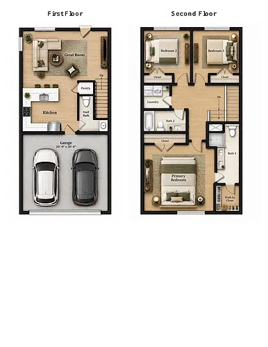 Floor plan 3 beds 2 and half baths