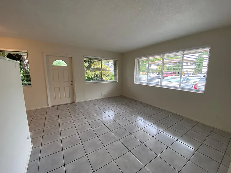 Large Living Room and front door taken from Bedroom door, kitchen on the left behind partial wall